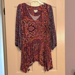 Anthropologie Maeve Multi Paisley V-Neck Handkerchief Tunic